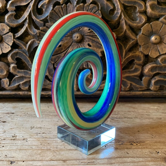 Murano Glass Multicolor Colorful Rainbow Spiral Coil Snake 3D Handblown Art - Picture 5 of 17